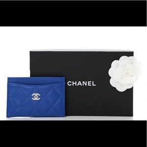 NIB Chanel Lambskin Quilted Cardholder Blue